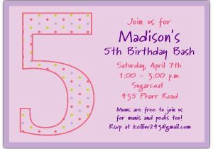 5th Birthday Invitation Wording for Girl 5th Birthday Girl Dots Birthday Invitations Paperstyle