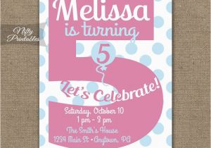 5th Birthday Invitation Wording for Girl 5th Birthday Invitations Printable Fifth Birthday Invitation