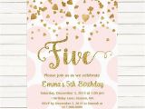 5th Birthday Invitation Wording for Girl Pink and Gold 5th Birthday Invitation Girl Any Age Pink Gold