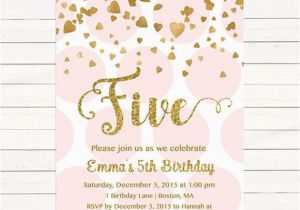 5th Birthday Invitation Wording for Girl Pink and Gold 5th Birthday Invitation Girl Any Age Pink Gold