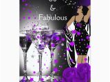 60 and Fabulous Birthday Invitations Fabulous 60 60th Birthday Purple Roses Martini Card Zazzle