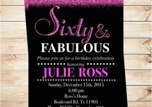 60 and Fabulous Birthday Invitations Glitter Glam Sixty and Fabulous Birthday Party Invitations