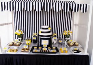 60th Birthday Decorations Black and White Eat Drink Pretty Black White and Yellow Dessert Table