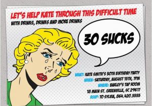 60th Birthday Invitation Wording Funny 30 Sucks Birthday Party Invitation Retro Pulp Woman Funny