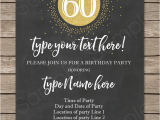 60th Birthday Invitation Wording Funny Chalkboard 60th Birthday Invitations Template Editable