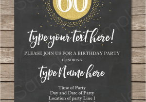 60th Birthday Invitation Wording Funny Chalkboard 60th Birthday Invitations Template Editable