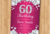 60th Birthday Invitations for Women 60th Birthday Invitation Women Pink Rhinestone Diamond