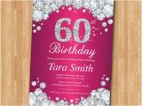 60th Birthday Invitations for Women 60th Birthday Invitation Women Pink Rhinestone Diamond