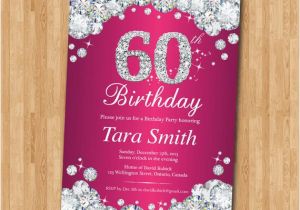 60th Birthday Invitations for Women 60th Birthday Invitation Women Pink Rhinestone Diamond