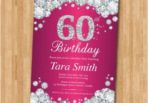 60th Birthday Invitations for Women 60th Birthday Invitation Women Pink Rhinestone Diamond