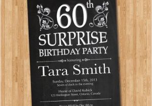 60th Birthday Invite Wording 60th Surprise Birthday Invitation Chalkborad Birthday Party