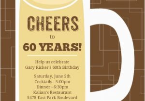 60th Birthday Party Invitations for Her Brown Beers Cheers 60th Birthday Invite 60th Birthday