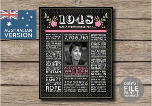 60th Birthday Presents Male Australia Australian 70th Birthday Poster Chalkboard 1948 70