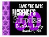 60th Birthday Save the Date Cards 60th Surprise Birthday Save the Date Purple Black Postcard
