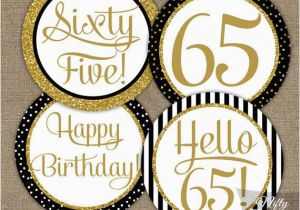 65 Birthday Decorations 65th Birthday Cupcake toppers Black Gold 65 Years Bday