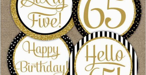 65 Birthday Decorations 65th Birthday Cupcake toppers Black Gold 65 Years Bday