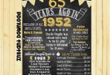 65 Birthday Gifts for Him Gold 65th Birthday Chalkboard 1952 Poster 65 Years Ago In