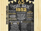 65 Birthday Gifts for Him Gold 65th Birthday Chalkboard 1952 Poster 65 Years Ago In