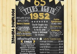 65 Birthday Gifts for Him Gold 65th Birthday Chalkboard 1952 Poster 65 Years Ago In