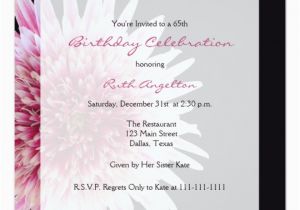 65th Birthday Invitation Wording 65th Birthday Party Invitation Gerbera Daisy Zazzle Com