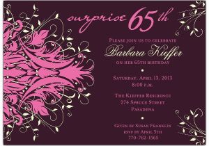65th Birthday Invitation Wording andromeda Pink Surprise 65th Birthday Invitations Paperstyle