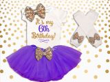 6th Birthday Girl Outfits 6th Birthday Outfit Girl Purple and Gold 6th Birthday Tutu Set