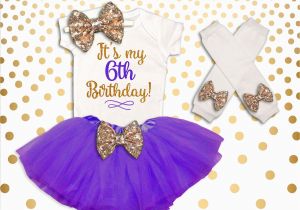 6th Birthday Girl Outfits 6th Birthday Outfit Girl Purple and Gold 6th Birthday Tutu Set