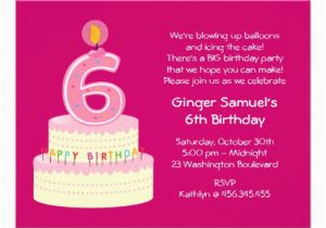 6th Birthday Party Invitation Wording 6th Birthday Cake Simple Invitation 4 25 Quot X 5 5