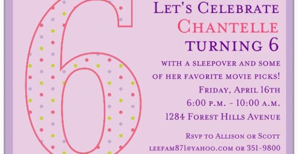 6th Birthday Party Invitation Wording 6th Birthday Girl Dots Invitations Paperstyle