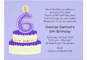 6th Birthday Party Invitation Wording 6th Lavender Birthday Cake Invitation Zazzle