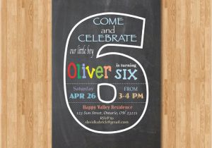 6th Birthday Party Invitation Wording Chalkboard 6th Birthday Invitation Sixth Birthday Invite