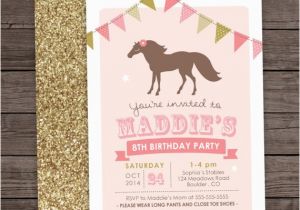 6th Birthday Party Invitation Wording Girl Pony Birthday Invitation 5th 6th 8th Birthday Glitter