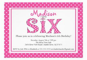 6th Birthday Party Invitation Wording Polka Dot Alphabet Sixth Birthday Party Invitation 5 Quot X 7
