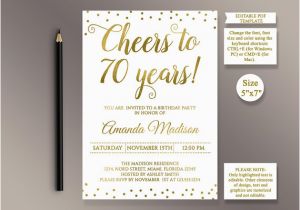 70 Birthday Invitation Template Editable 70th Birthday Party Invitation Template Cheers to 70