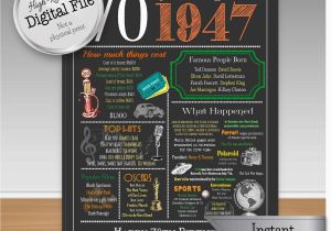 70th Birthday Gifts for Him 70th Chalkboard Birthday Poster 70 Years by