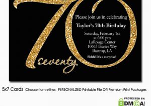 70th Birthday Invitation Card Sample Black Gold Glitter 70th Birthday Invitation Modern