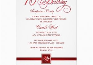 70th Birthday Invite Wording 70th Birthday Surprise Party Invitations Red 70th