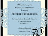 70th Birthday Invite Wording Decorative Square Border Blue 70th Birthday Invitations