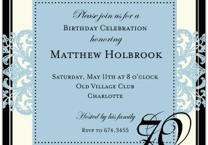 70th Birthday Invite Wording Decorative Square Border Blue 70th Birthday Invitations