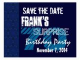 70th Birthday Save the Date Cards 70th Surprise Birthday Save the Date Blue Pattern Postcard