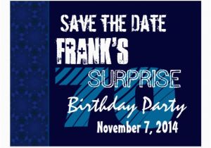 70th Birthday Save the Date Cards 70th Surprise Birthday Save the Date Blue Pattern Postcard