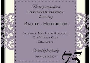 75 Birthday Invitation Wording Decorative Border Eggplant 75th Birthday Invitations