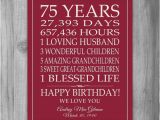 75th Birthday Gifts for Husband 75th Birthday Gift Sign Print Personalized Art Mom Dad