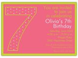 7th Birthday Invitation for Girl 7th Birthday Girl Dots Invitations Paperstyle