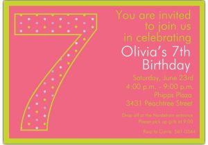 7th Birthday Invitation for Girl 7th Birthday Girl Dots Invitations Paperstyle