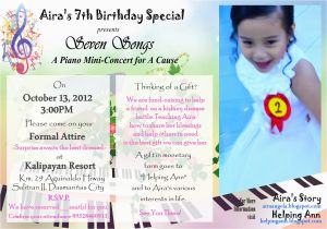 7th Birthday Invitation for Girl 7th Birthday Invitation Message Best Party Ideas