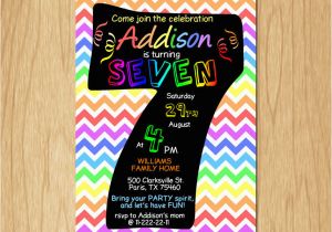 7th Birthday Invitation for Girl 7th Birthday Invitation Rainbow Chevron Pastel Seventh