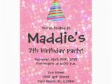 7th Birthday Invitation for Girl Girls Pink Sparkle 7th Birthday Party Invite Zazzle