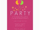 7th Birthday Invitation for Girl Simple Balloon Pink Girl 39 S 7th Birthday Invite Zazzle Com Au