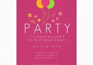 7th Birthday Invitation for Girl Simple Balloon Pink Girl 39 S 7th Birthday Invite Zazzle Com Au